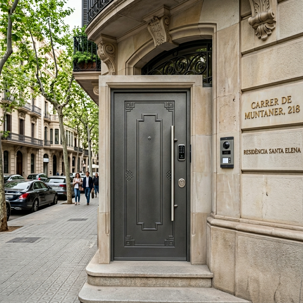 Puerta moderna en calle de Barcelona